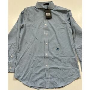 G/FORE G4 Striped Button-Down Skull & Bones Dress Shirt Blue Men's Size M.